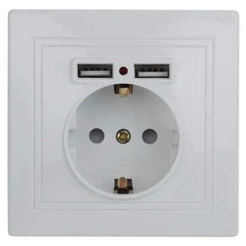 Розетка 1-м СП Plano 1-410-01 16А IP20 + 2хUSB бел. Intro Б0053942