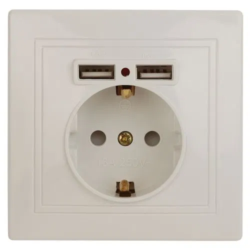 Розетка 1-м СП Plano 1-410-02 16А IP20 + 2хUSB сл. кость Intro Б0053943