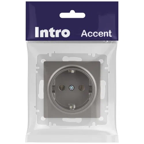 Розетка 1-м СП Accent 6-202-09 16А IP20 250В 2P+E Schuko титан Intro Б0063701