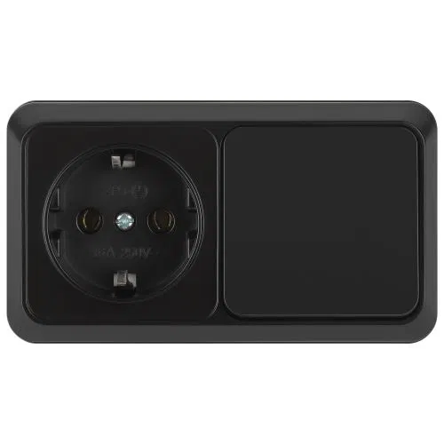 Блок розетка с выключателем 1-м ОП Quadro 2-701-05 10-16-А-250В IP20 горизонт. антрацит Intro Б0069704