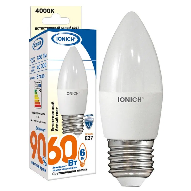 LED lamp ILED-SMD2835-C37-6-540-220-4-E27 (0162) IONICH 1532