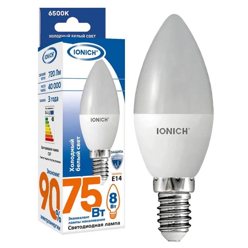 LED lamp ILED-SMD2835-C37-8-720-220-6.5-E14 (1302) IONICH 1536
