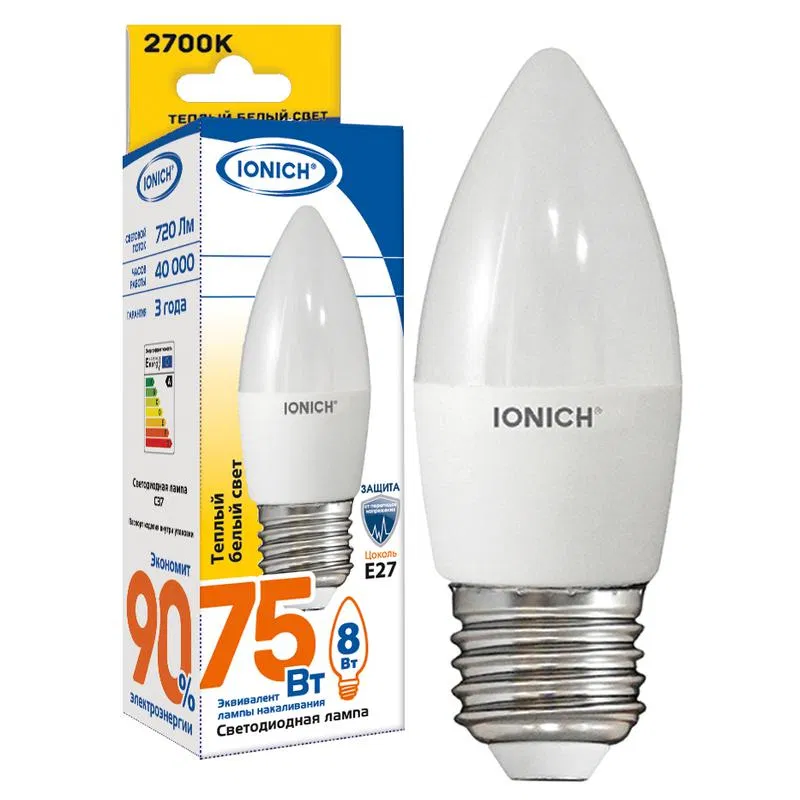 LED lamp ILED-SMD2835-C37-8-720-220-2.7-E27 (1304) IONICH 1537