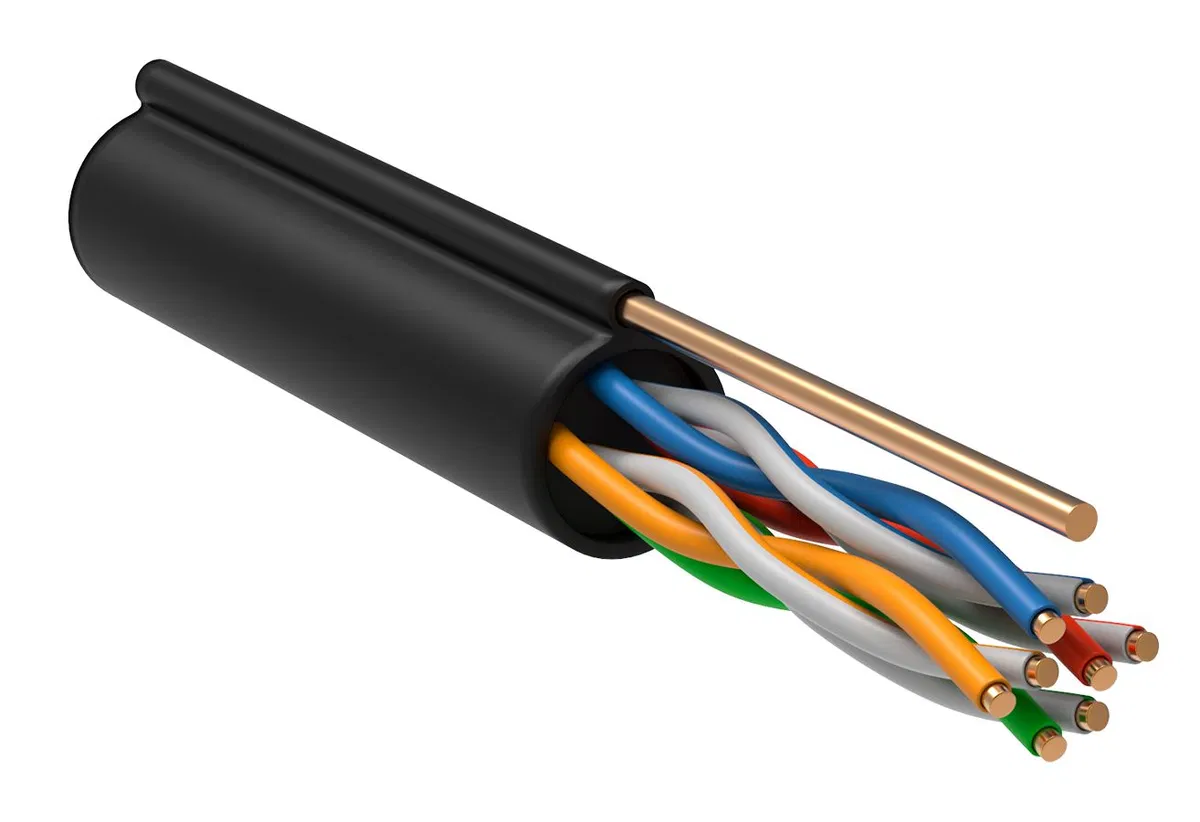 ITK Витая пара U/UTP кат.5E 4х2х24AWG solid LDPE c металлическим тросом 1,2мм черный (305м) LC3-C5E04-159