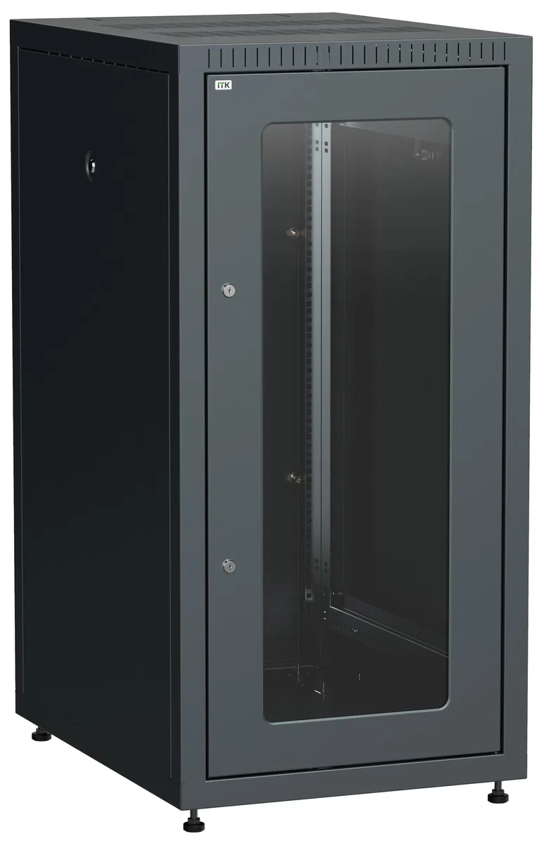 ITK LINEA E Шкаф напольный сетевой 19" 18U 600х800мм стеклянная передняя дверь задняя металлическая черный LE05-18U68-GM