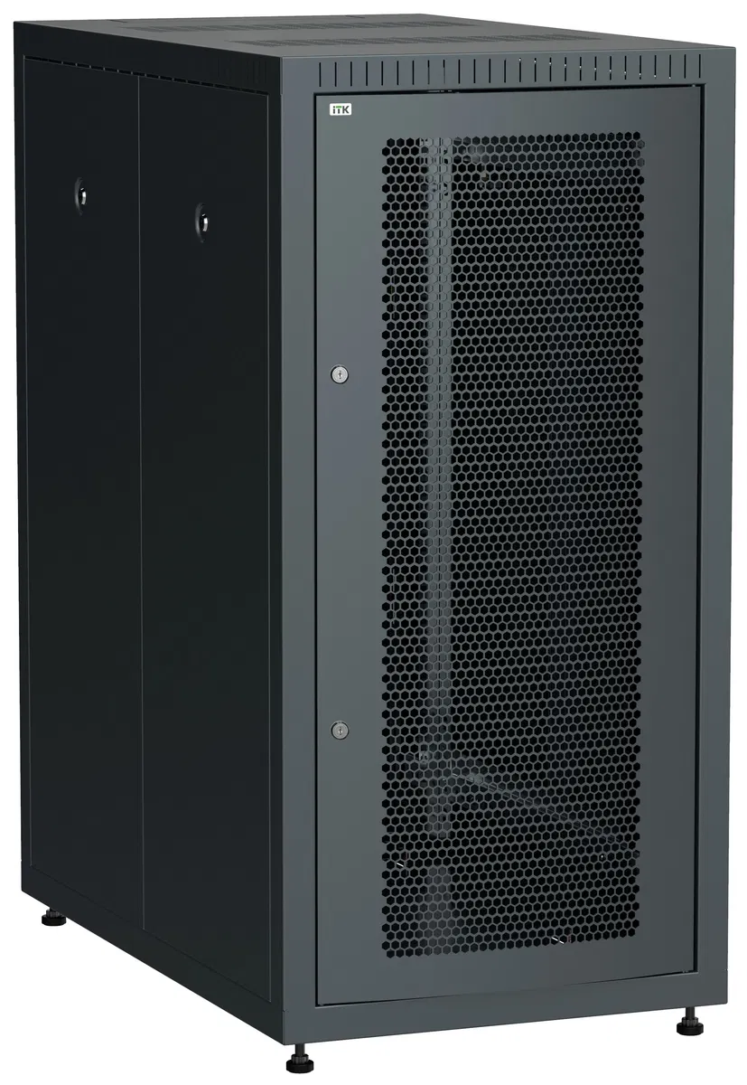ITK LINEA E Шкаф напольный сетевой 19" 24U 600х1000мм перфорированная передняя дверь задняя металлическая черный LE05-24U61-PM