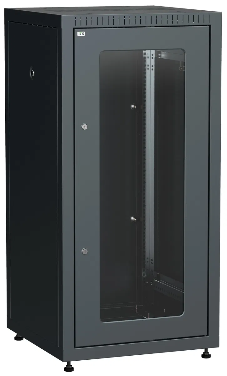 ITK LINEA E Шкаф напольный сетевой 19" 24U 600х600мм стеклянная передняя дверь задняя металлическая черный LE05-24U66-GM