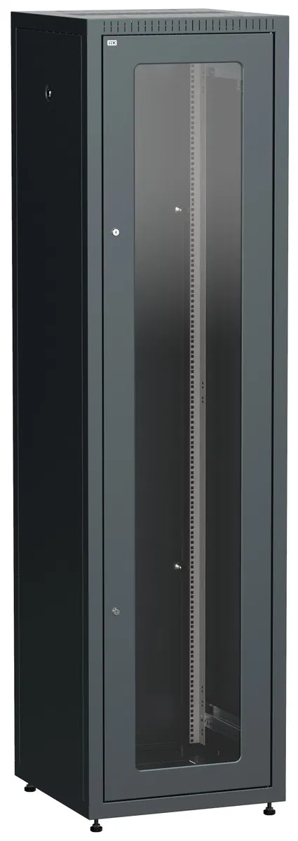 ITK LINEA E Floor standing network cabinet 19" 33U 600x600mm glass front door metal rear black LE05-33U66-GM