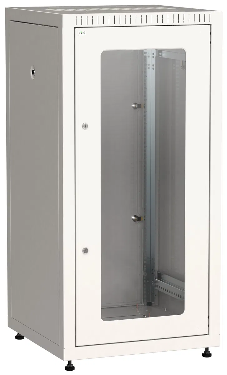 ITK LINEA E Floor-standing network cabinet 19" 18U 600x600mm glass front door metal rear grey LE35-18U66-GM