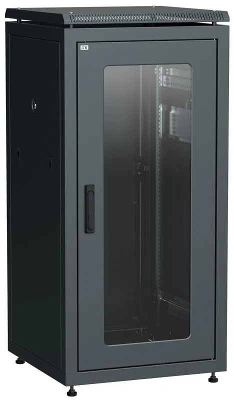 Шкаф сетевой 19дюйм LINEA N 24U 600х800мм стеклянная передняя дверь задняя металлическая черн. ITK LN05-24U68-GM