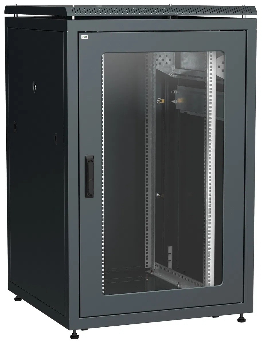 ITK LINEA N Шкаф сетевой 19" 24U 800х800мм стеклянная передняя дверь задняя металлическая черный LN05-24U88-GM
