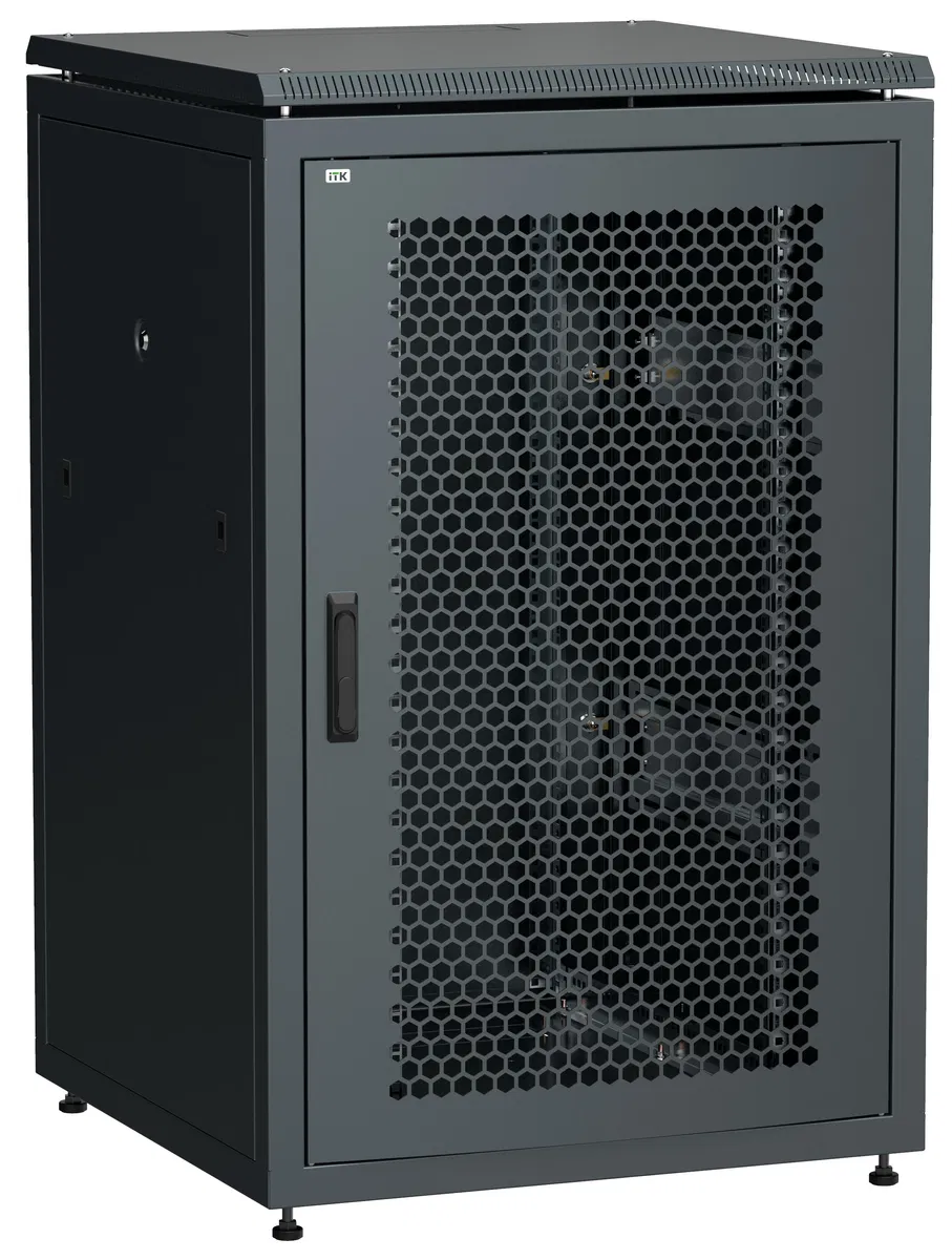 ITK LINEA N Шкаф сетевой 19" 24U 800х800мм перфорированная передняя дверь задняя металлическая черный LN05-24U88-PM