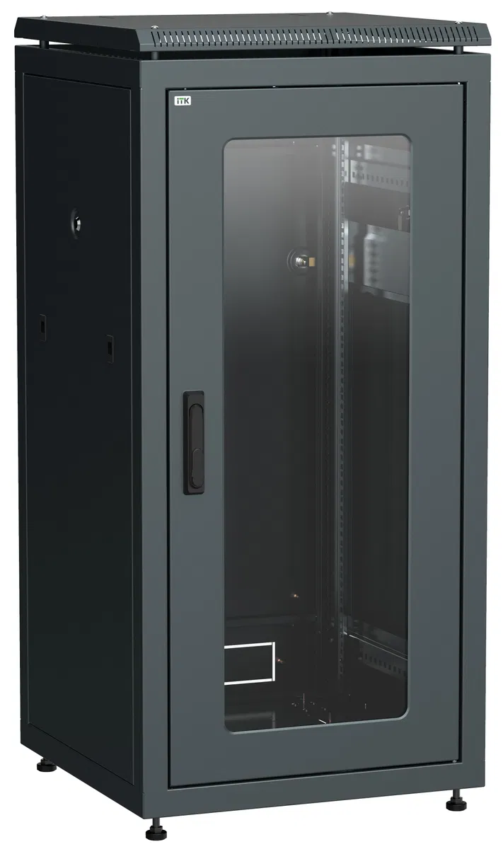 ITK LINEA N Шкаф сетевой 19" 28U 600х600мм стеклянная передняя дверь черный LN05-28U66-G