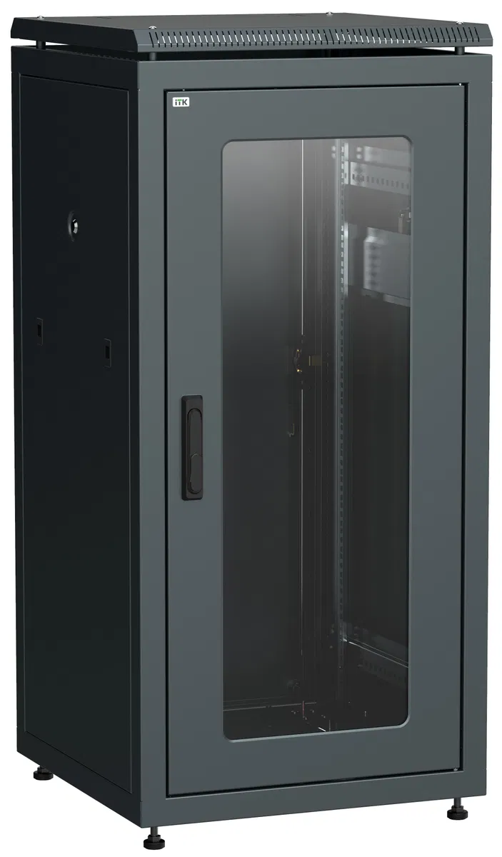 ITK LINEA N Шкаф сетевой 19" 28U 600х600мм стеклянная передняя дверь задняя металлическая черный LN05-28U66-GM