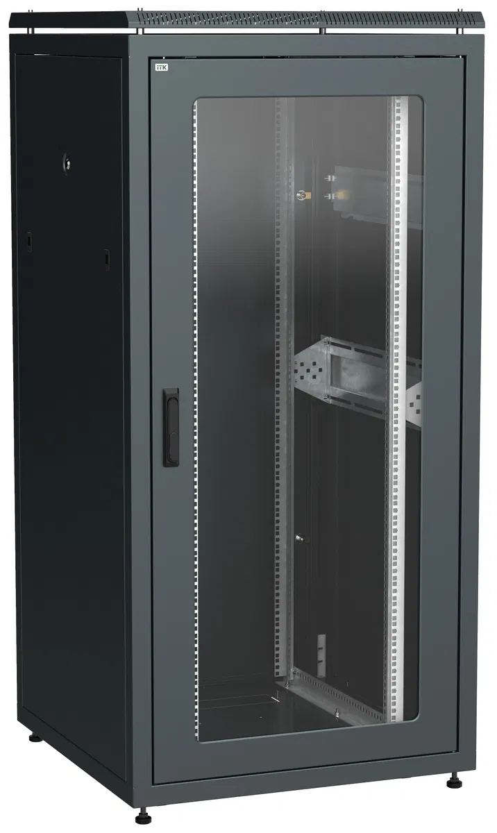 ITK LINEA N Шкаф сетевой 19" 33U 800х800мм стеклянная передняя дверь задняя металлическая черный LN05-33U88-GM