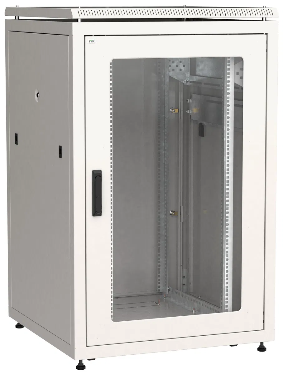 ITK LINEA N Шкаф сетевой 19" 24U 800х800мм стеклянная передняя дверь задняя металлическая серый LN35-24U88-GM