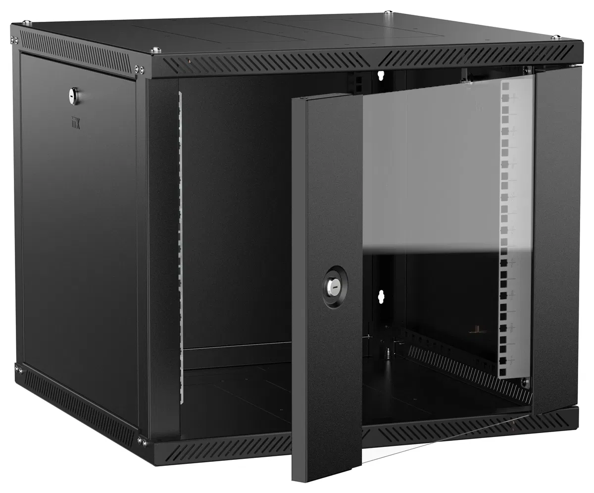 ITK LINEA W Шкаф настенный 9U 600х600мм дверь стекло черный 2.0 LWR5-09U66-GF-2