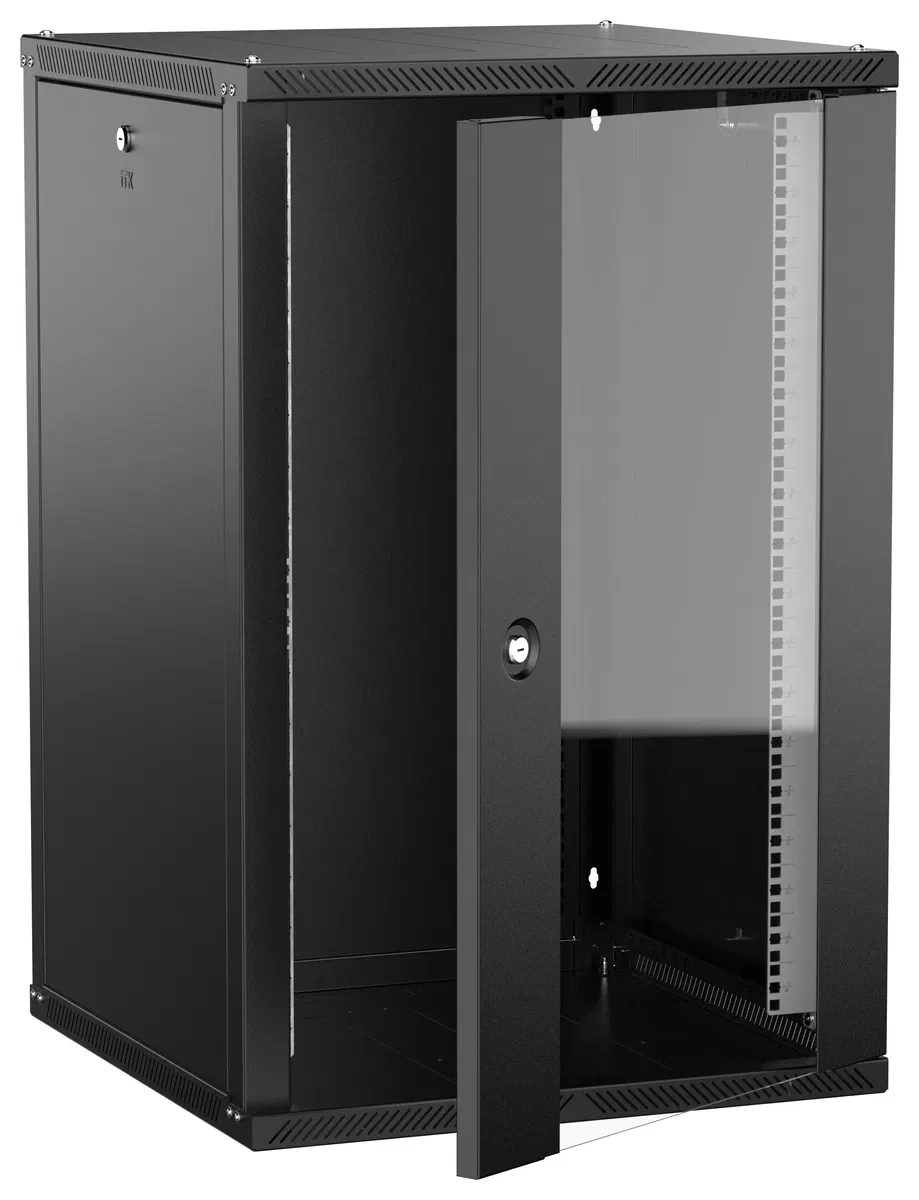 ITK LINEA W Шкаф настенный 18U 600х600мм дверь стекло черный 2.0 LWR5-18U66-GF-2