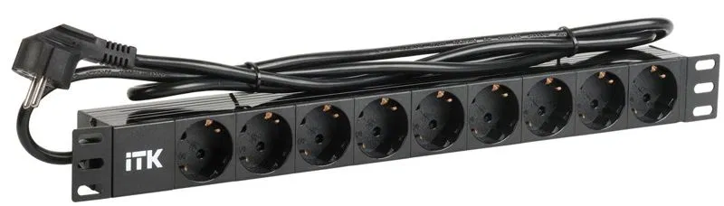 Блок розеток 9 мест PDU (немец. станд.) DIN49440 алюм. профиль 1U шнур 2м; вилка DIN 49441 (немец. станд.); черн. ITK PH22-9D1