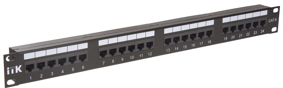 ITK 1U patch panel Cat.6 UTP, 24 ports (IDC Dual), with cable organizer PP24-1UC6U-D05-1