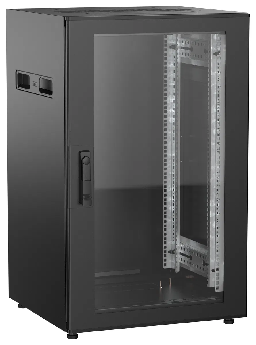 ITK UNITBOX N Шкаф сетевой 19" напольный 18U 600х600мм стеклянная передняя дверь черный UBN05-18U66-G