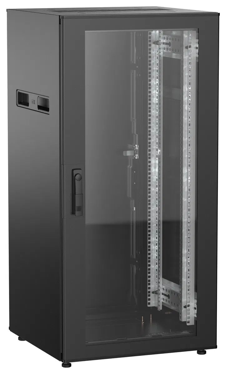 ITK UNITBOX N Шкаф сетевой 19" напольный 24U 600х600мм стеклянная передняя дверь задняя металлическая черный UBN05-24U66-GM
