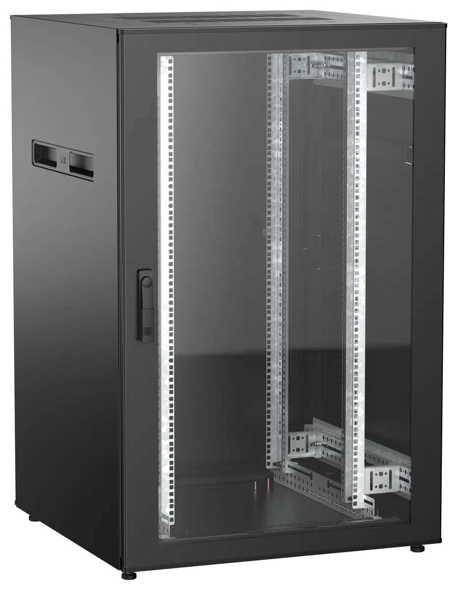 ITK UNITBOX N Шкаф сетевой 19" напольный 24U 800х800мм стеклянная передняя дверь задняя металлическая черный UBN05-24U88-GM