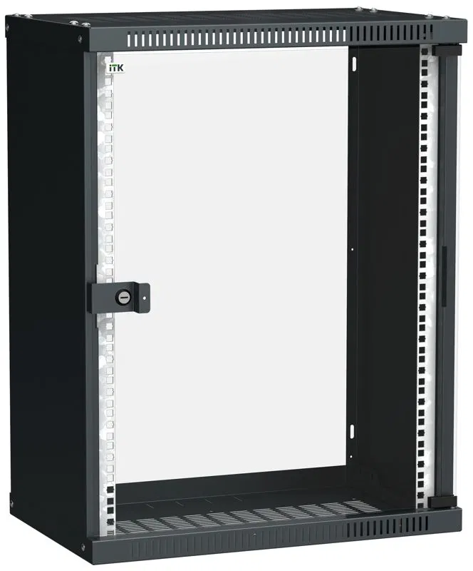 Cabinet LINEA WE 15U 550x350mm glass door black. ITK LWE5-15U53-GF