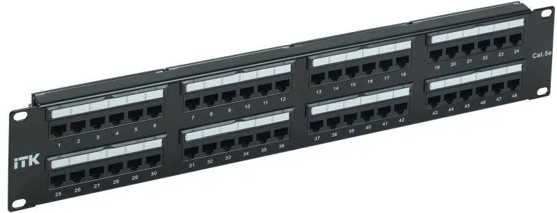 Patch panel 2U Cat.5E UTP 48 ports Dual IDC slide label ITK PP48-2UC5EU-D05L
