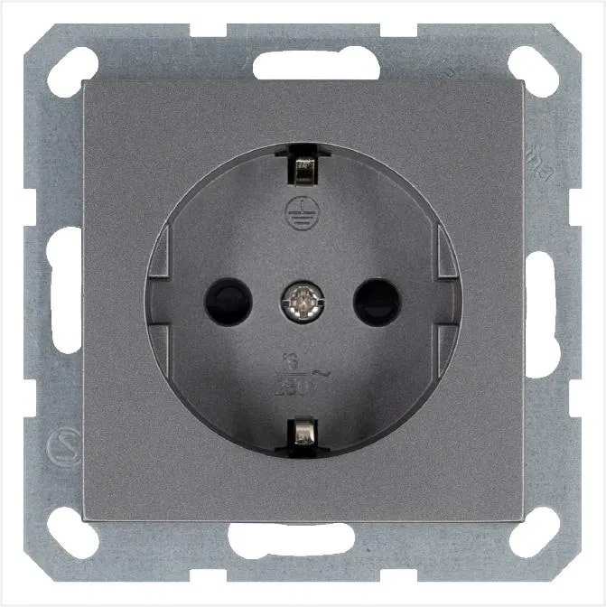 Розетка 1-м Shuko 16А IP20 с заземл. защ. шторки механизм алюм. Jasmart G5501S
