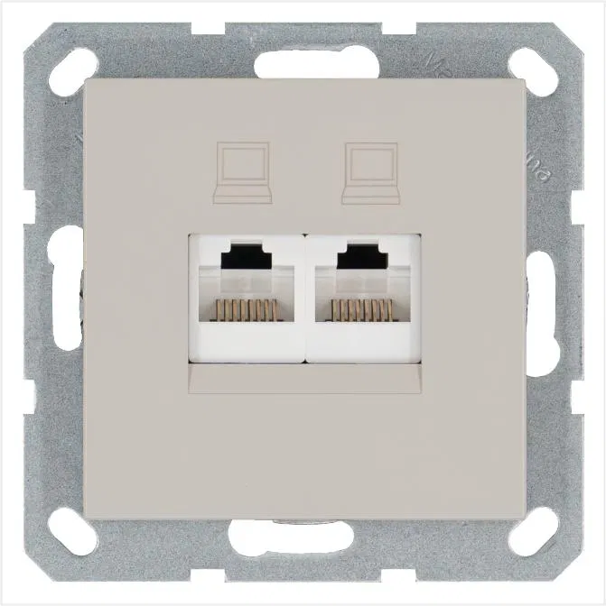 Розетка компьютерная 2-м RJ45 IP20 кат. 5E механизм тауп Jasmart G6106T
