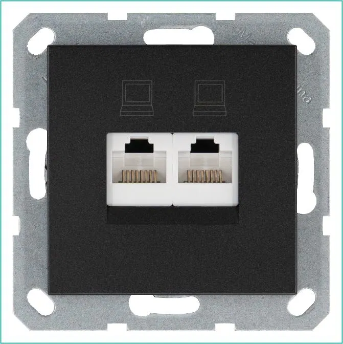 Розетка компьютерная 2-м RJ45 IP20 кат. 6 механизм антрацит Jasmart G6108B