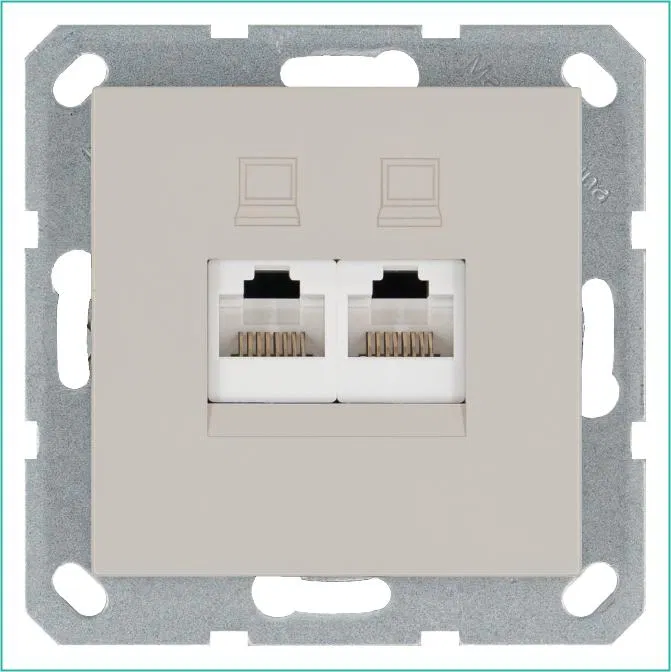 Розетка компьютерная 2-м RJ45 IP20 кат. 6 механизм тауп Jasmart G6108T