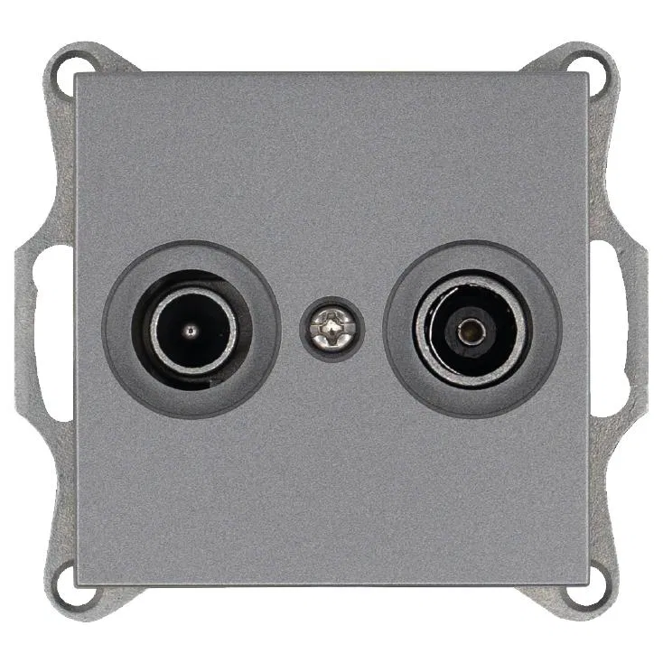 Розетка телевизионная проходная TV + FM 2-м Ф9.5мм механизм алюм. Jasmart G6205S