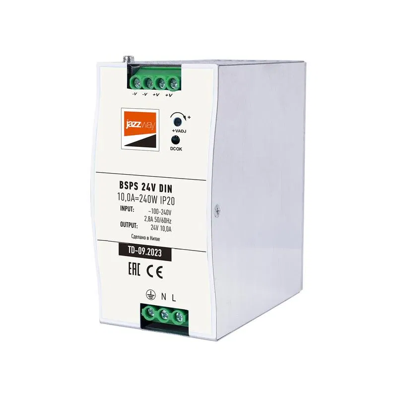 Блок питания для светодиодной ленты BSPS DIN 24В 10.0А=240Вт IP20 AL Pro+ JazzWay 5050044