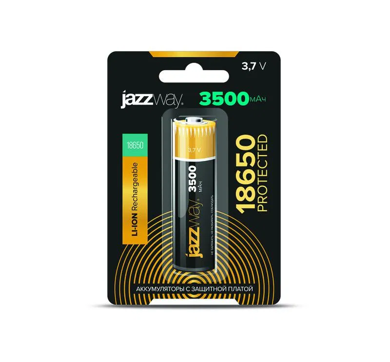 Аккумулятор 18650 3.7В Li-Ion 3500мА.ч с защитой (блист. 1шт) JazzWay 5059856