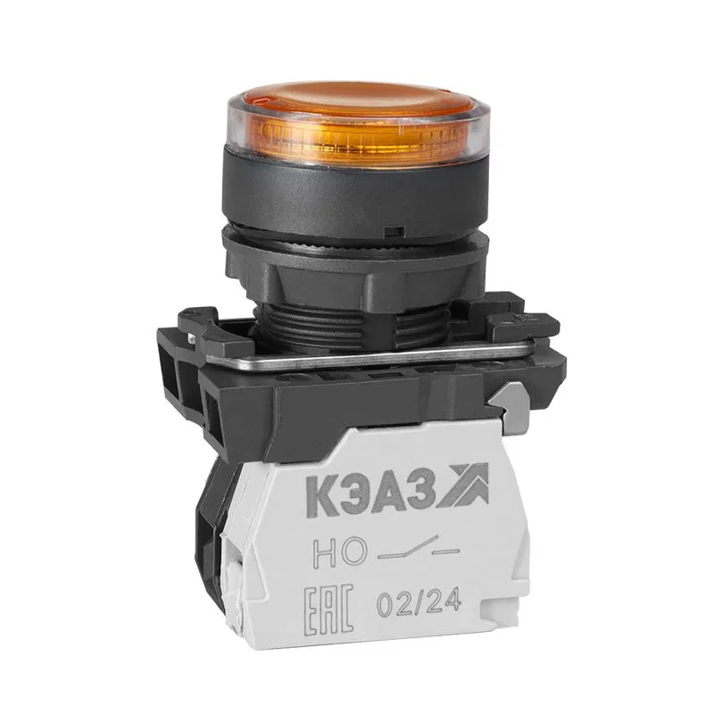 Кнопка КМЕ 4610мЛ 220В 1но+0нз цилиндр индикатор IP65 желт. КЭАЗ 248253