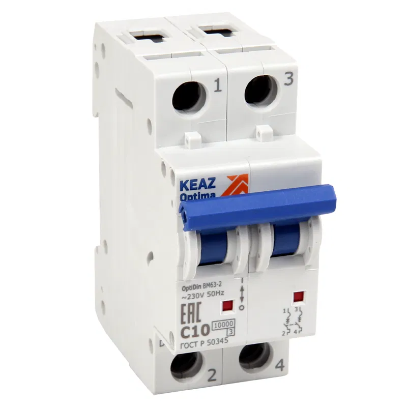Modular automatic circuit breaker 2p B 4A 10kA OptiDin BM63-2NB4-10-УХЛ3 КЭАЗ 262664