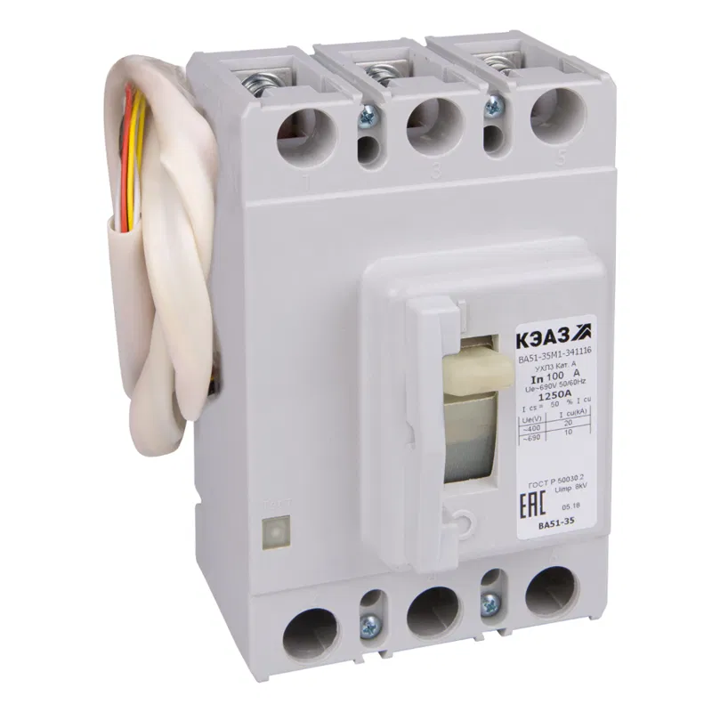 Circuit breaker 3p 100A 750Im 20kA ВА51-35М1-341816 УХЛ3 690V AC HP=220..240V AC/220V DC КЭАЗ 265921