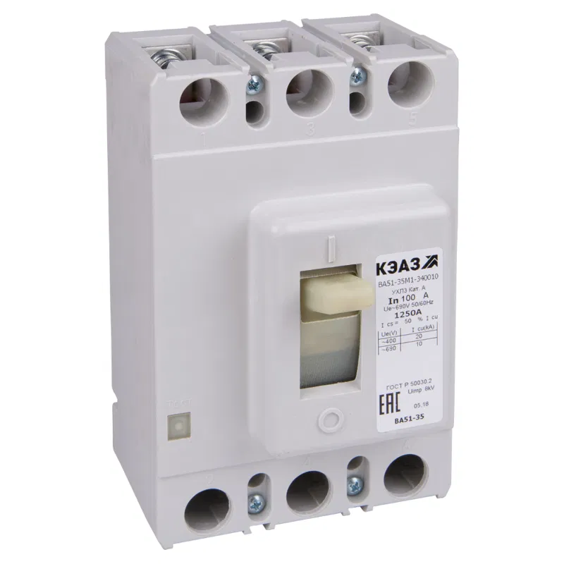 Выключатель автоматический 3п 125А 1000Im 20кА ВА51-35М2-340010 УХЛ3 440В DC КЭАЗ 274725