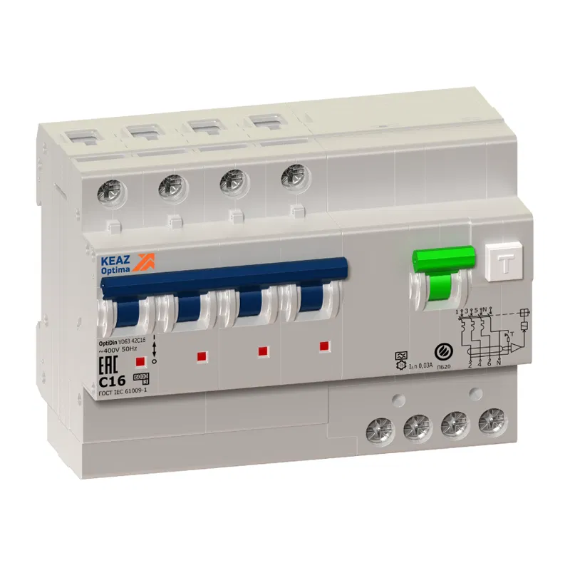 四极漏电断路器 C 32A 100mA 类型 A-S 6kA OptiDin VD63 УХЛ4 КЭАЗ 274847