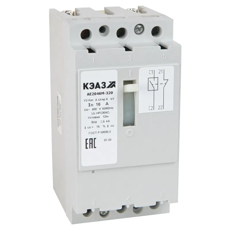断路器 3p 31.5A 12Iн 5kA AE2046M-320 У3 400V AC HP=400V AC КЭАЗ 276977