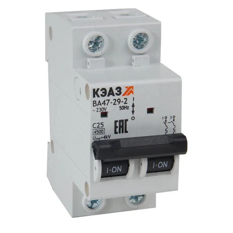 Modular automatic switch 2p C 4A 4.5kA ВА47-29-2C4-УХЛ3 КЭАЗ 318249