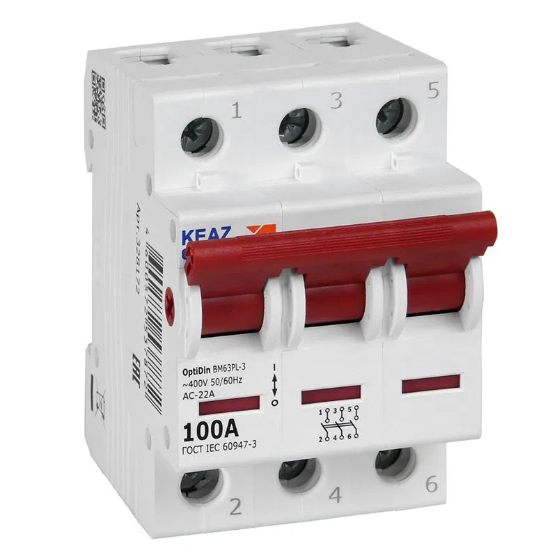 Выключатель нагрузки модульный 3п 100А OptiDin BM63PL-3100-УХЛ3 (ВМ63PL) КЭАЗ 328172