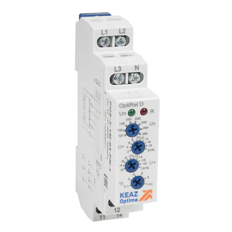 Реле контроля фаз OptiRel D PHS-3-1M-05-PN-1 повышенного/пониженного асимметрии 3Ф+N 1СО КЭАЗ 331986