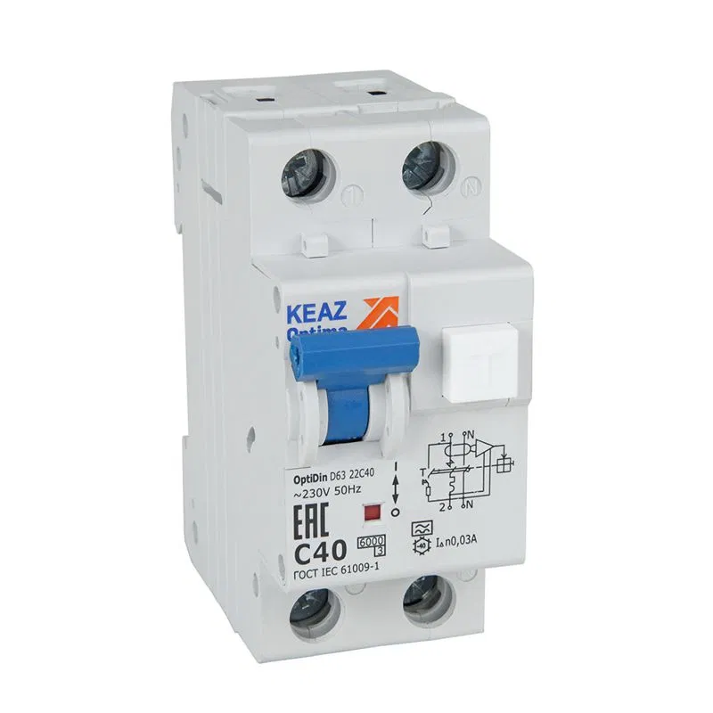 Residual current circuit breaker with overcurrent protection 2P C 16A 30mA type A 6kA OptiDin D63-22C16-A UZ KEAZ 333142