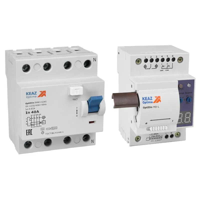 Моторпривод OptiDin MD-L-УХЛ4 + ВДТ без защиты от сверхтоков OptiDin DM63-4263-AС-УХЛ4 (4P 63 30mA) КЭАЗ 361849