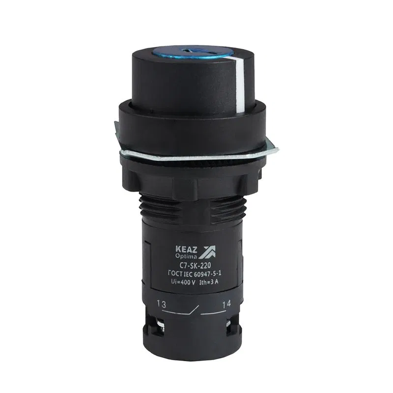Переключатель 2 положения OptiSignal Compact D22 С7-SK-220 черн. с ключом 2НО XB7NG23 КЭАЗ 362143
