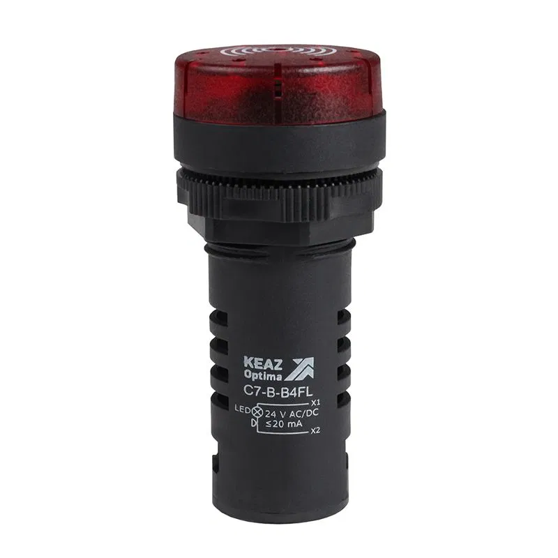 Зуммер с непрерывным сигналом OptiSignal Compact D22 С7-B-B4CL красн. с подсветкой 24В AC/DC КЭАЗ 362176