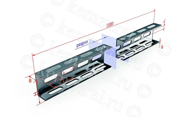 Perforated profile L3000 steel 2mm K2354 UT1.5 KEMZ 465 603236 14